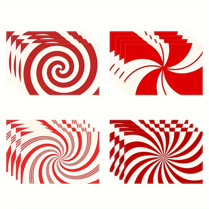 

Christmas Stripe Placemats Set Of 4, Woven Polyester Table Mats, Washable Rectangular Dining Place Mats, Red Swirl Pattern, Ideal For Holiday Party & Christmas Decor, 12x18 Inches