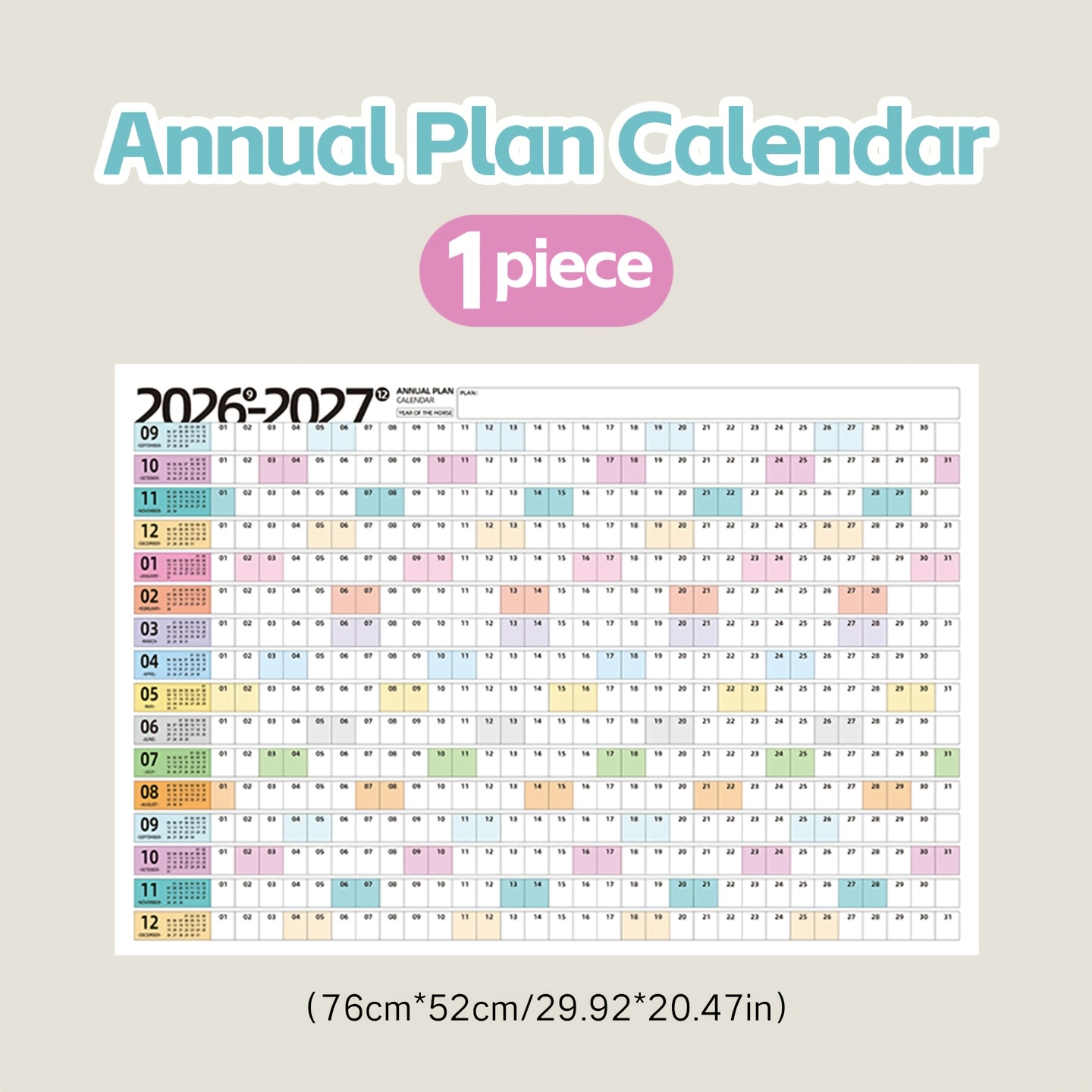 TEMU 1pc Calendar From September 2026 To December 2027, Yearly Wall Calendar. Size: 29.92 X 20.47 Inches, For Notes, Ideal For Home, School, And