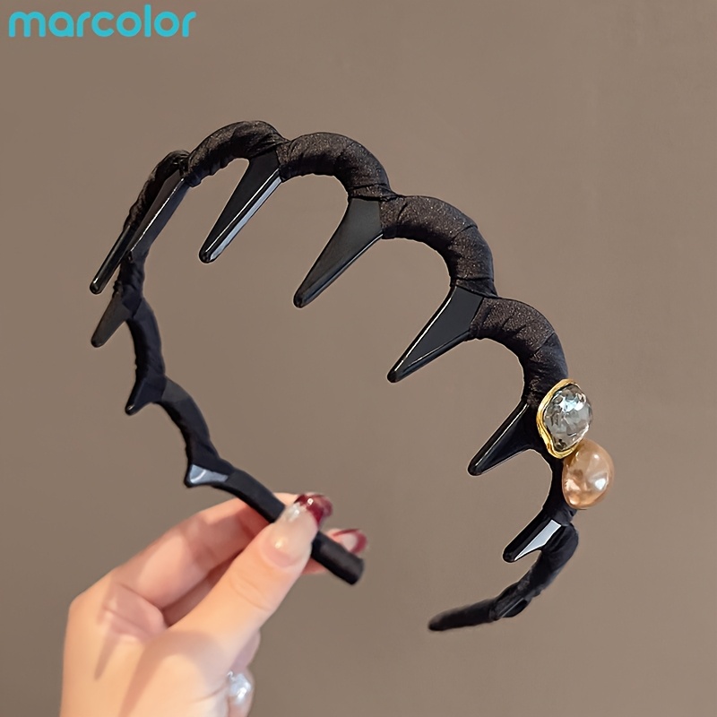 TEMU Marcolor Spring Summer New Forehead Wave Headband Women' Luxury Face Washing Special Headband High Forehead Anti-slip Top All-match