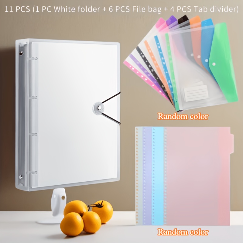 TEMU Ensemble de 11 pièces : 1 Classeur robuste en PP coloré format A4 + 6 Pochettes de classement extensibles grande 11 trous format A4 de couleurs