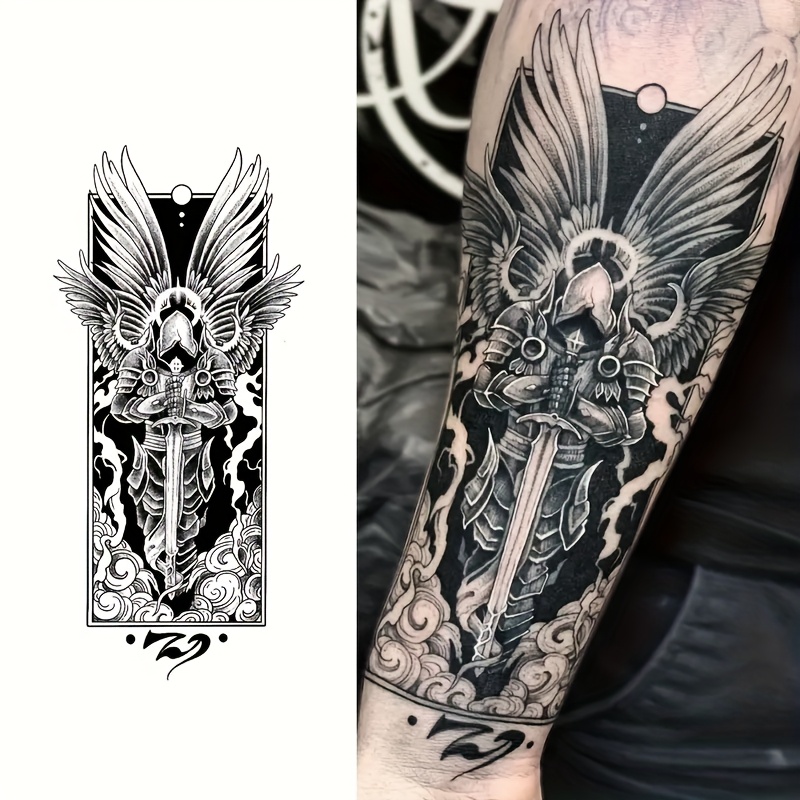 Realistic Temporary Tattoos Suitable For - Waterproof Herbal Fake Tattoo Stickers With Holy Sword, Long-lasting Non-reflective Suitable For , Themed Parties,, Medieval Events