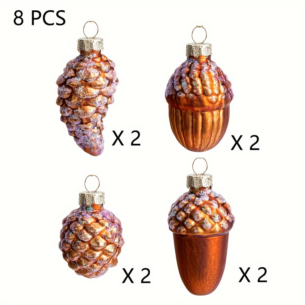 Image of 8pcs Christmas Pine Cone Glass Ornaments - Christmas Cone Glass Blown Ornaments - Fall Hanging Glass Ornaments For Xmas Fall Thanksgiving Day Party Decorations