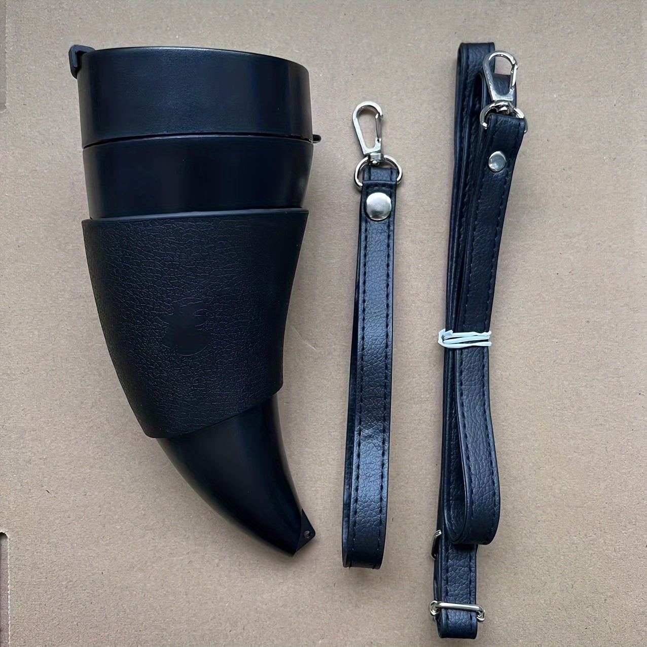 Image of Single Cup, Stainless Steel Interior, Portable Travel Mug With Leather Cover And Carrying Strap, Outdoor Coffee Mug 230ml/7.8oz