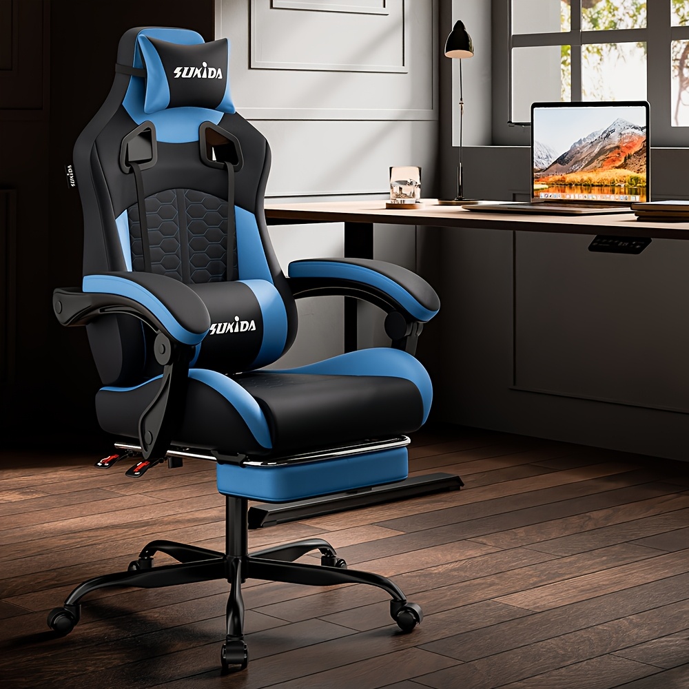 A Gaming Chair Designed for Esports, Featuring Ergonomic Support with a Footrest, a Racing Style with an Adjustable Headrest, And a Computer Chair That Allows Height And Lumbar Adjustments, Ideal for Both Home Office Use And Gaming
