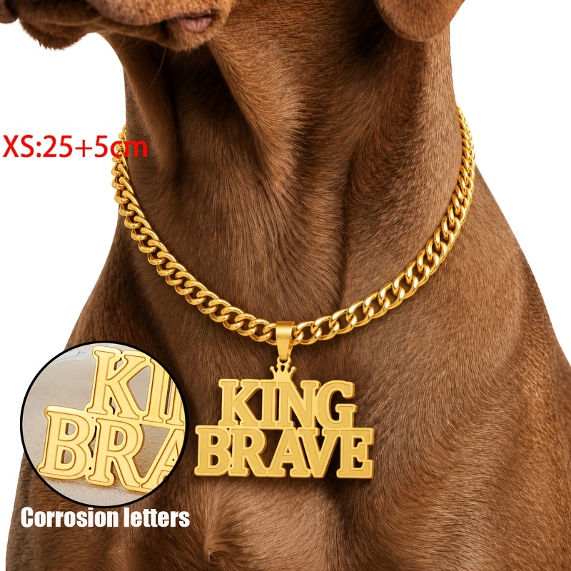 TEMU Custom 1pc Stainless Steel Pet Crown Name 7mm Cuban Link Necklace, Customizable 3d Embossed Hollow Letter Name Pet Id Tag Collar, Suitable For