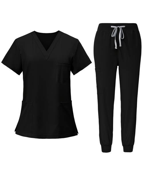 ships from the united states 2pcs set scrub suit set for women modern v neck top t shirt tapered leg jogger pants with drawstring nursing uniforms set suitable for pet dental nursing work etc