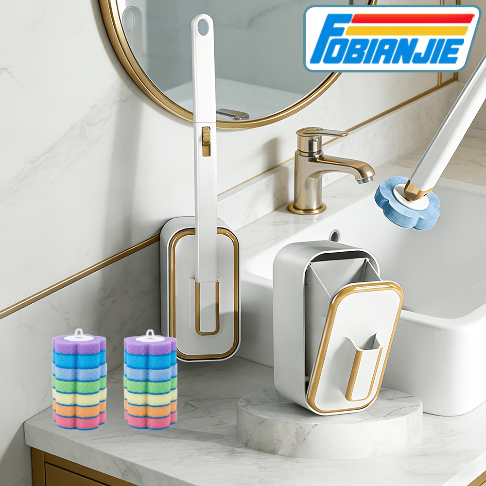 TEMU Wall-mounted Toilet Brush Set, Installation, No Dead Corner Deep Cleaning, Touchless Replaceable Brush Head, Odor-proof Space- Design, Household