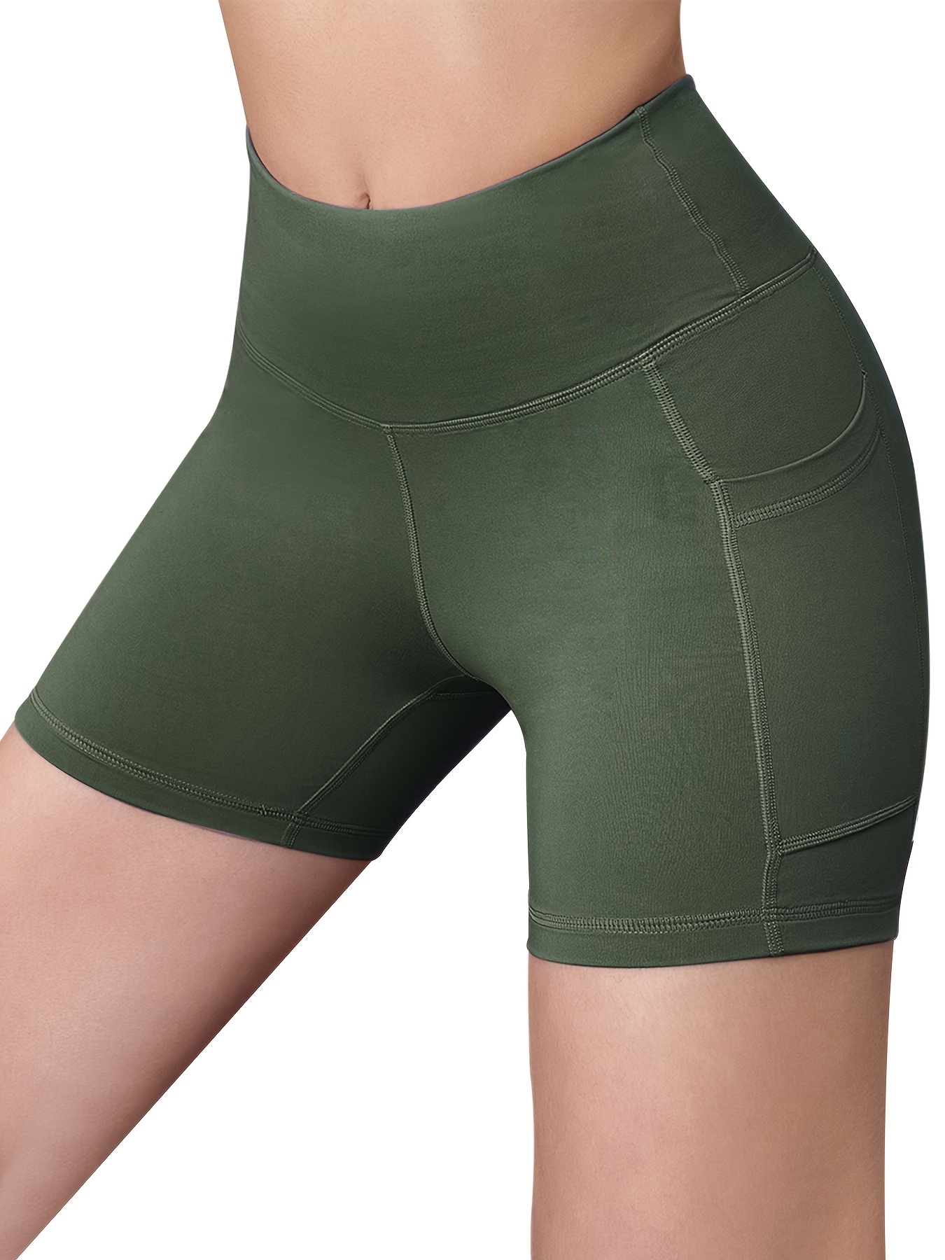Women's Running Shorts High Waisted Athletic Shorts Exercise Gym Workout  Shorts for Women with Pockets - Army Green 