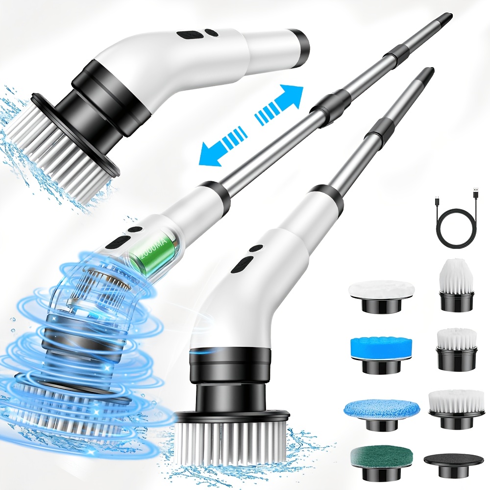 TEMU Kolagan Multi-functional Electric Rotating Cleaning Brush, Cleaning Set, 8 Replaceable Brush Heads, Adjustable Speed And Detachable Handle,