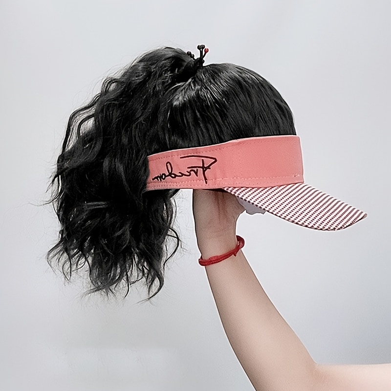 TEMU Women's Hat Wig With Hair Extension, Orange Hollow Wig, Synthetic Hairpiece For Daily Wear, Party, Festival & Summer Styling