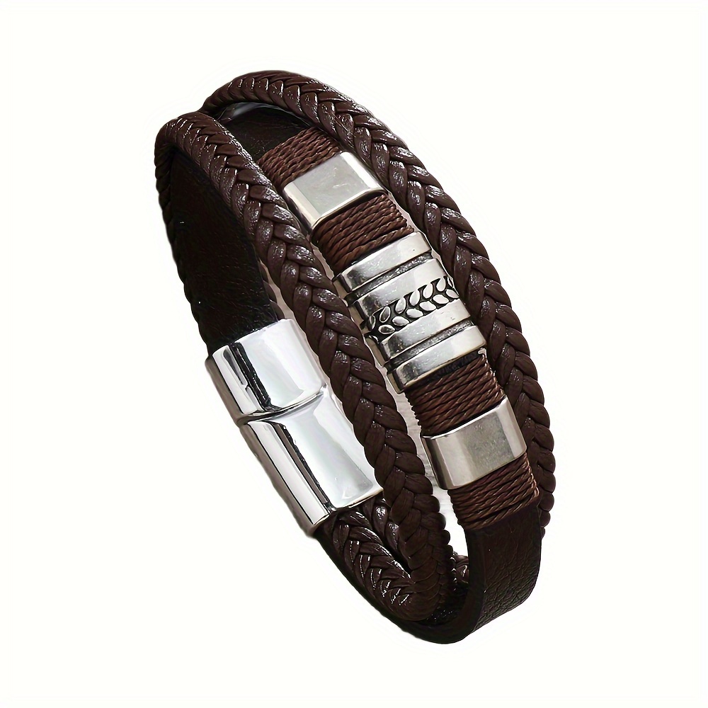 

Mens Braided Bracelet Bangle Wristband Bracelet With Stainless Steel Closure