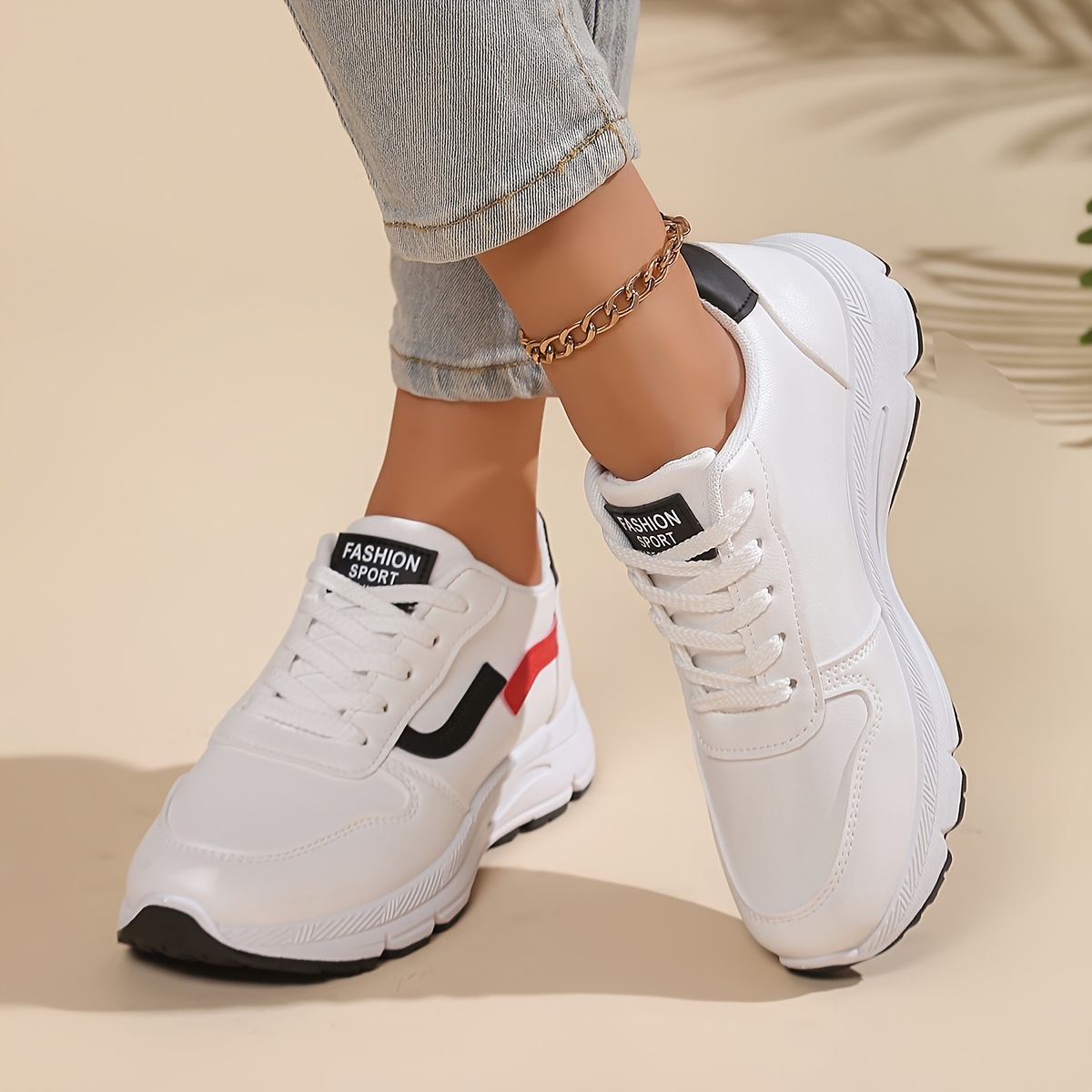 

1 Pair Fashion Women's Mid-top Sneakers - Comfortable Lace-up Athletic Shoes With Plain Toe, Upper, Fabric Inner & Insole, Sole - For Casual Wear