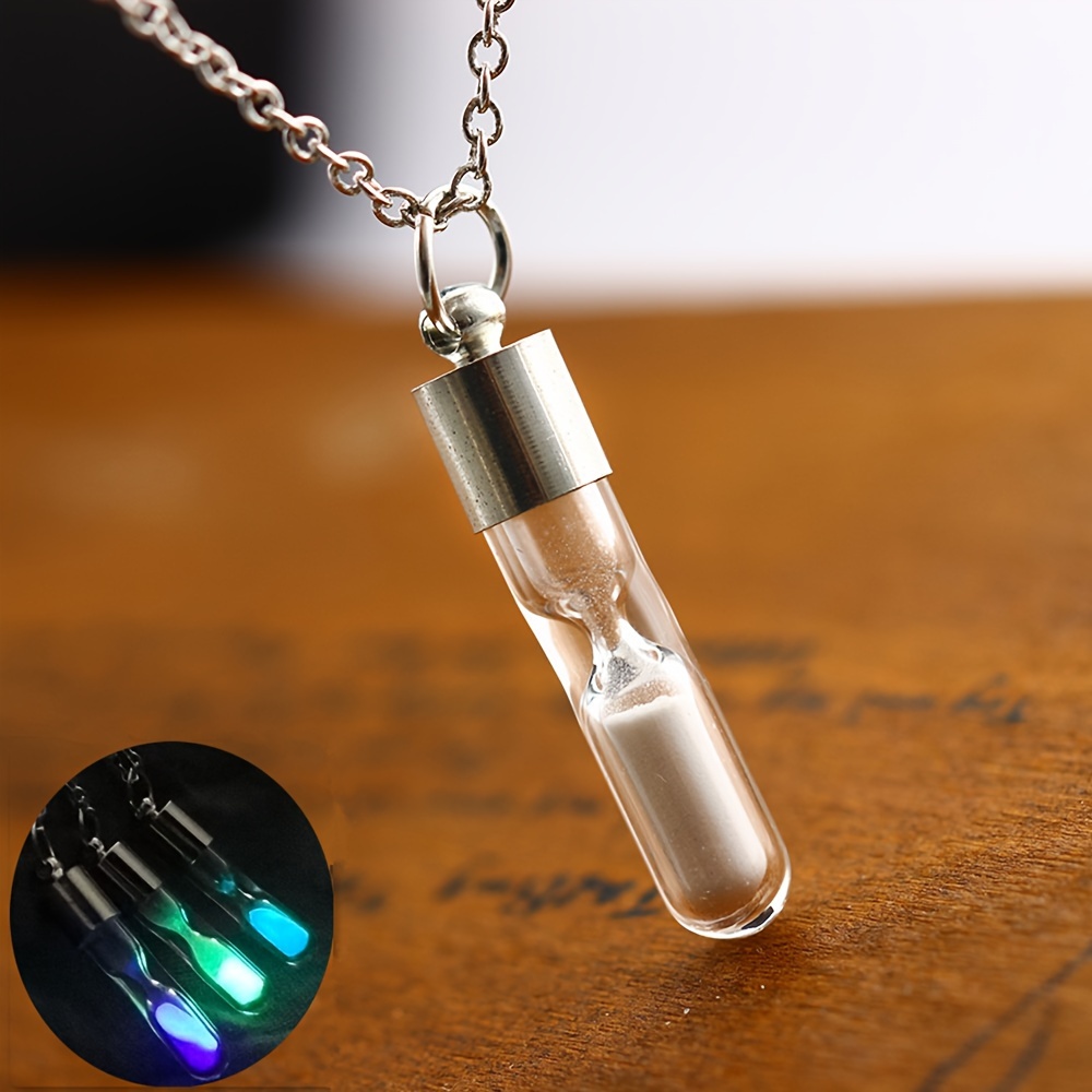 

1pc Timeless Hourglass Pendant Novelty Necklace Vacation Style Luminous Sand Timer Charm Jewelry For Music Festival