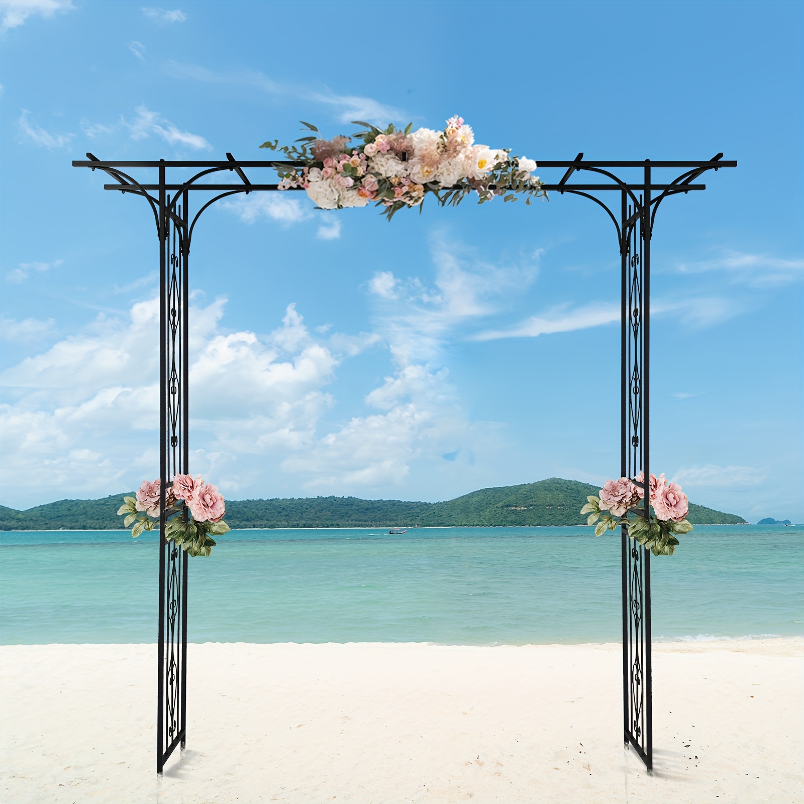 

1pc Iron 16mm Tube Flat Top 7.1ft Courtyard Iron Arch Garden Arch Arbor, Steel Frame Stand Trellis, Archway For Wedding Ceremony Decoration Black