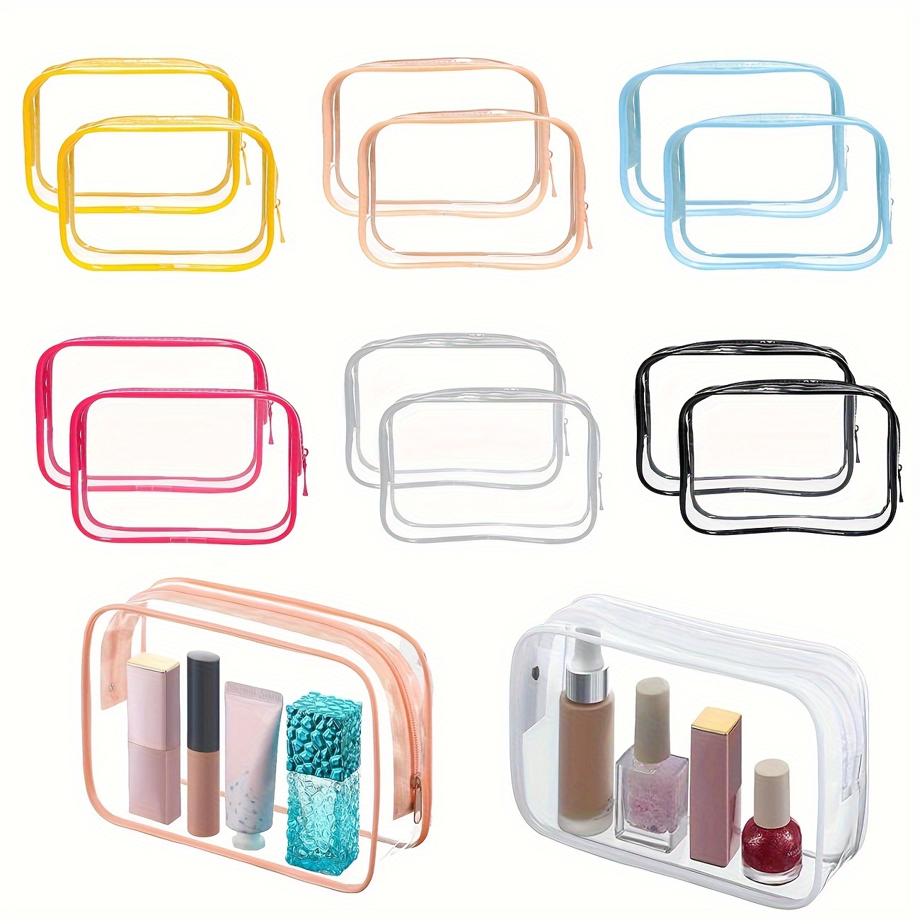 

12pcs Transparent Cosmetic Bag Pvc Zipper Transparent Cosmetic Bag Portable Waterproof Storage Bag To Store Cosmetics, Daily Necessities (6 Colors)