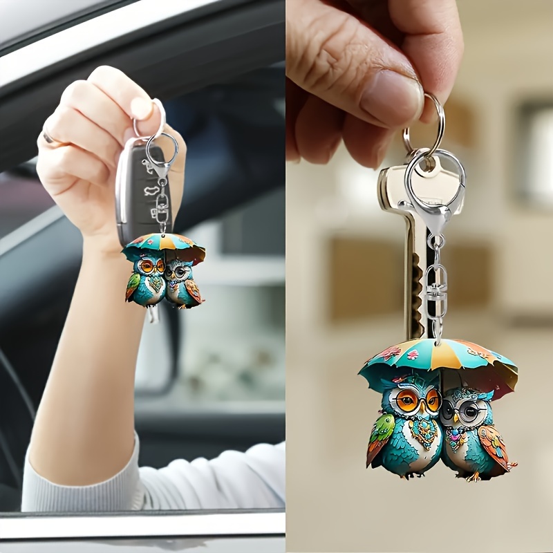 

Acrylic Owl Keychain With Umbrella Design - Decorative Punk Festival Themed Keyring, Single Piece, With Lobster Clasp - Perfect For Valentine's Day Gifting And Car Backpack Accessories