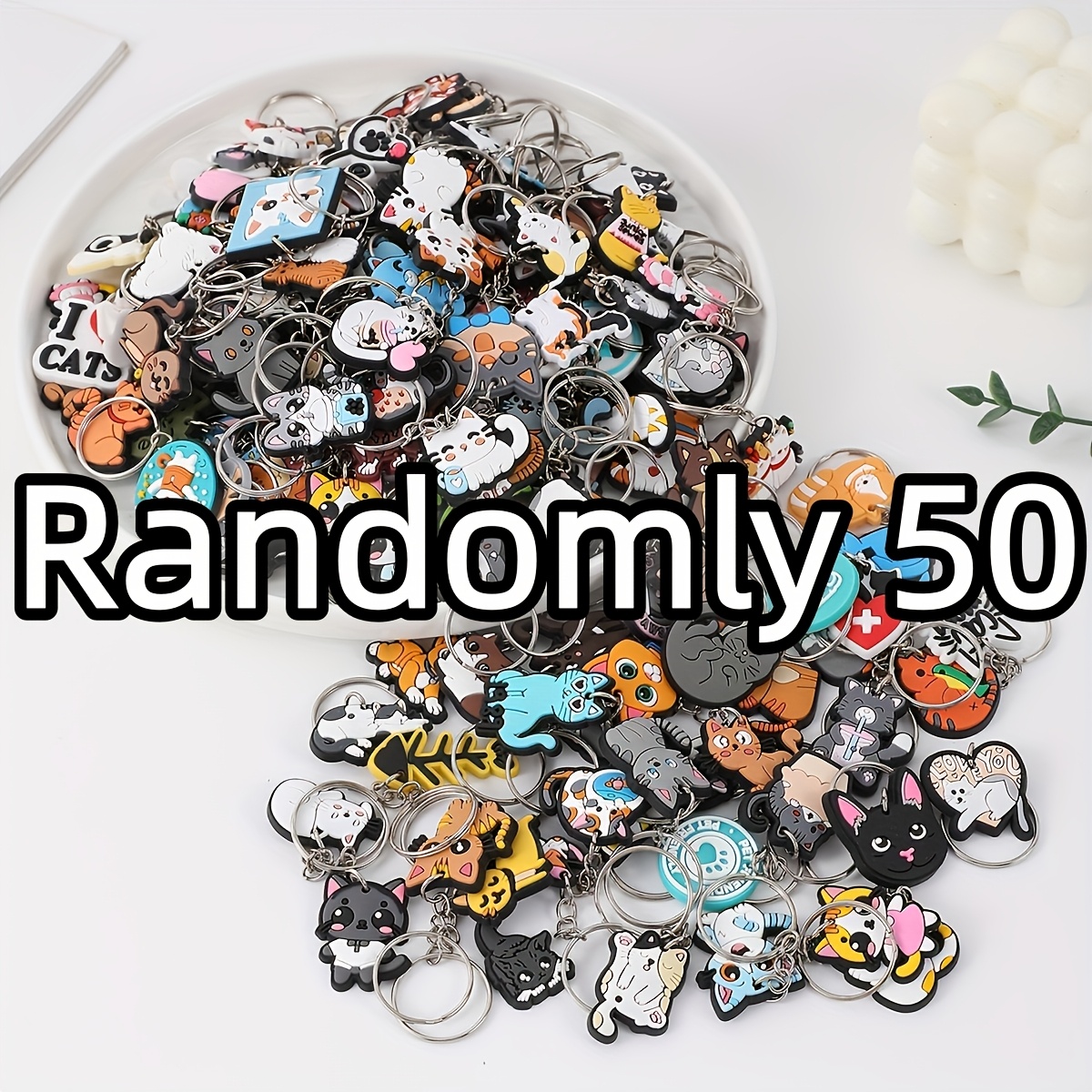TEMU PVC 50pcs Irregular Random Mixed Styles Llavero Gato Gato de Dibujos Animados Lindo Llavero para Bolso