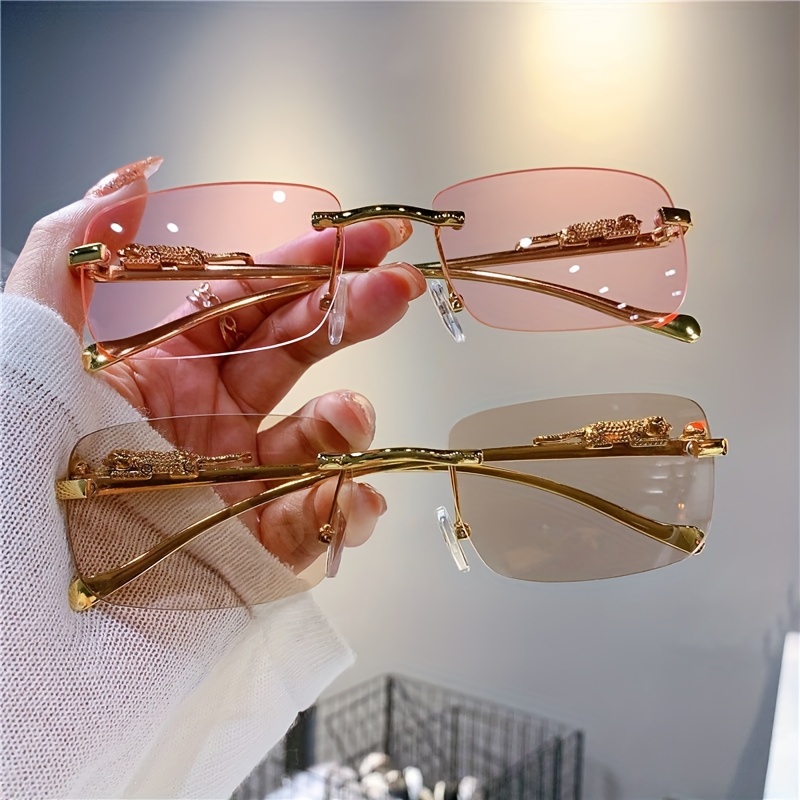 

4pcs Luxury Fashion Glasses Women's Rimless Metal Glasses Anti Glare Eyewear For Driving, Vacation