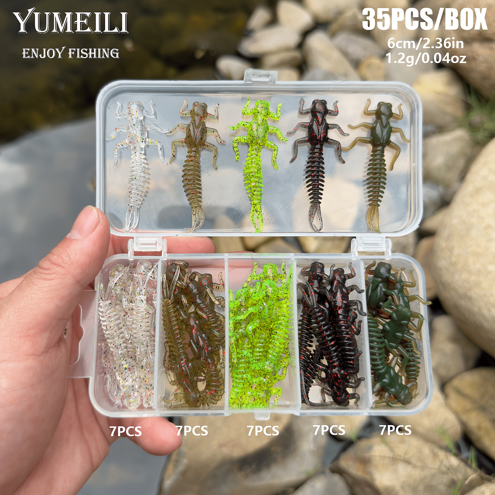 TEMU 35pcs Assorted Five-color Six-legged Dragonfly Soft Lure Fishing Bait, Six-legged Threaded Body + Tail Design, Tpe Soft Material, Fishing Tackle