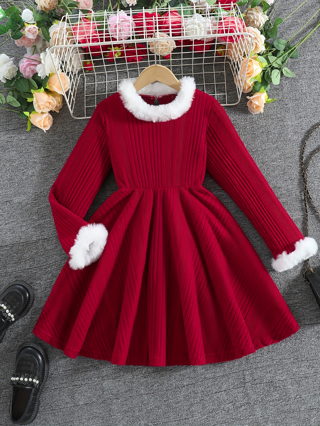 Costume Cute Christmas Dresses For Teens Girls Long Sleeve Velour Bow Back  Dress RED The Children's