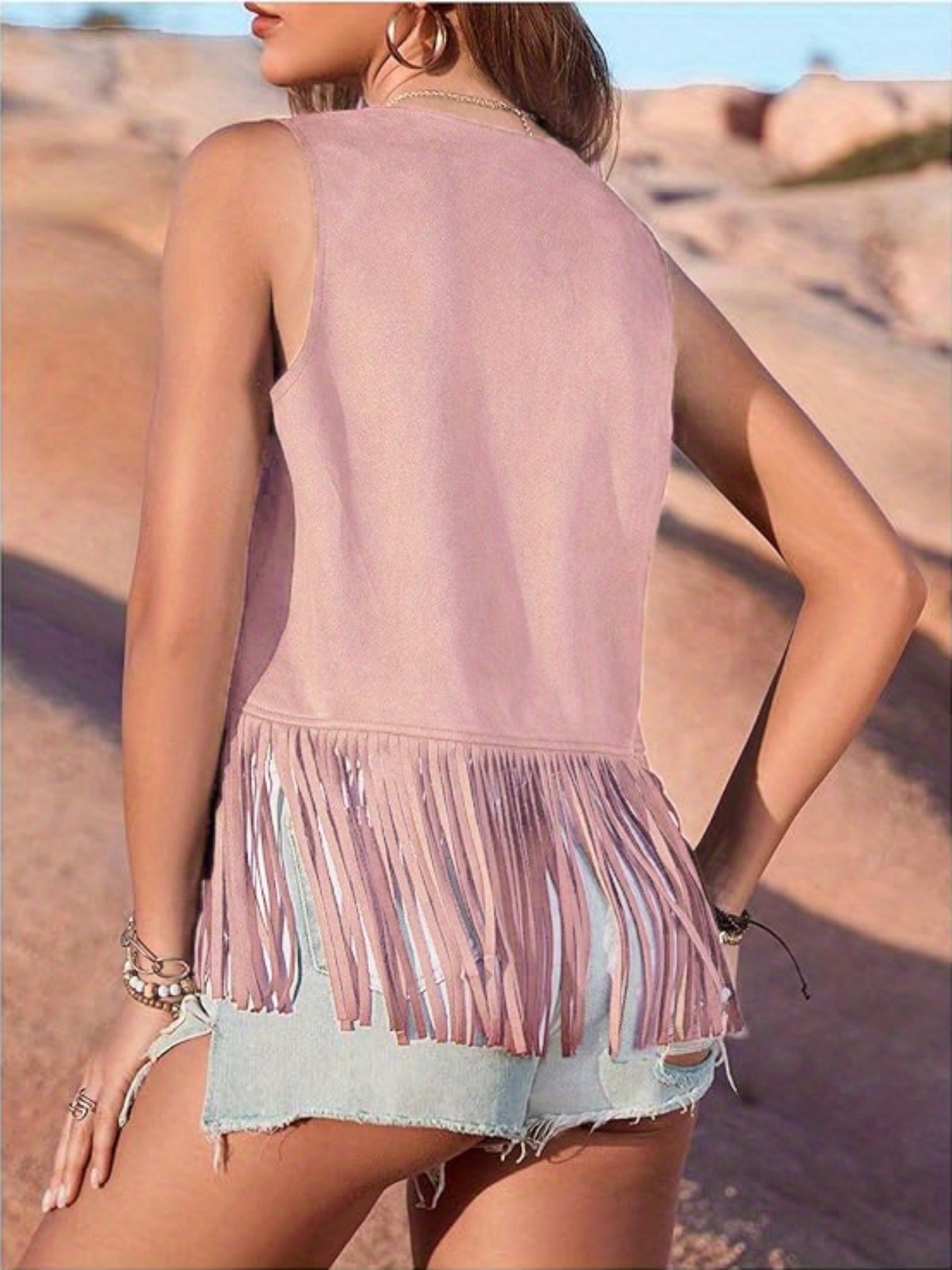 Eandarui Womens Tassel Sequin Vest 70s Hippie Sparkly Fringe Jacket Cardigan Rivet Sleeveless Open Mint Green L