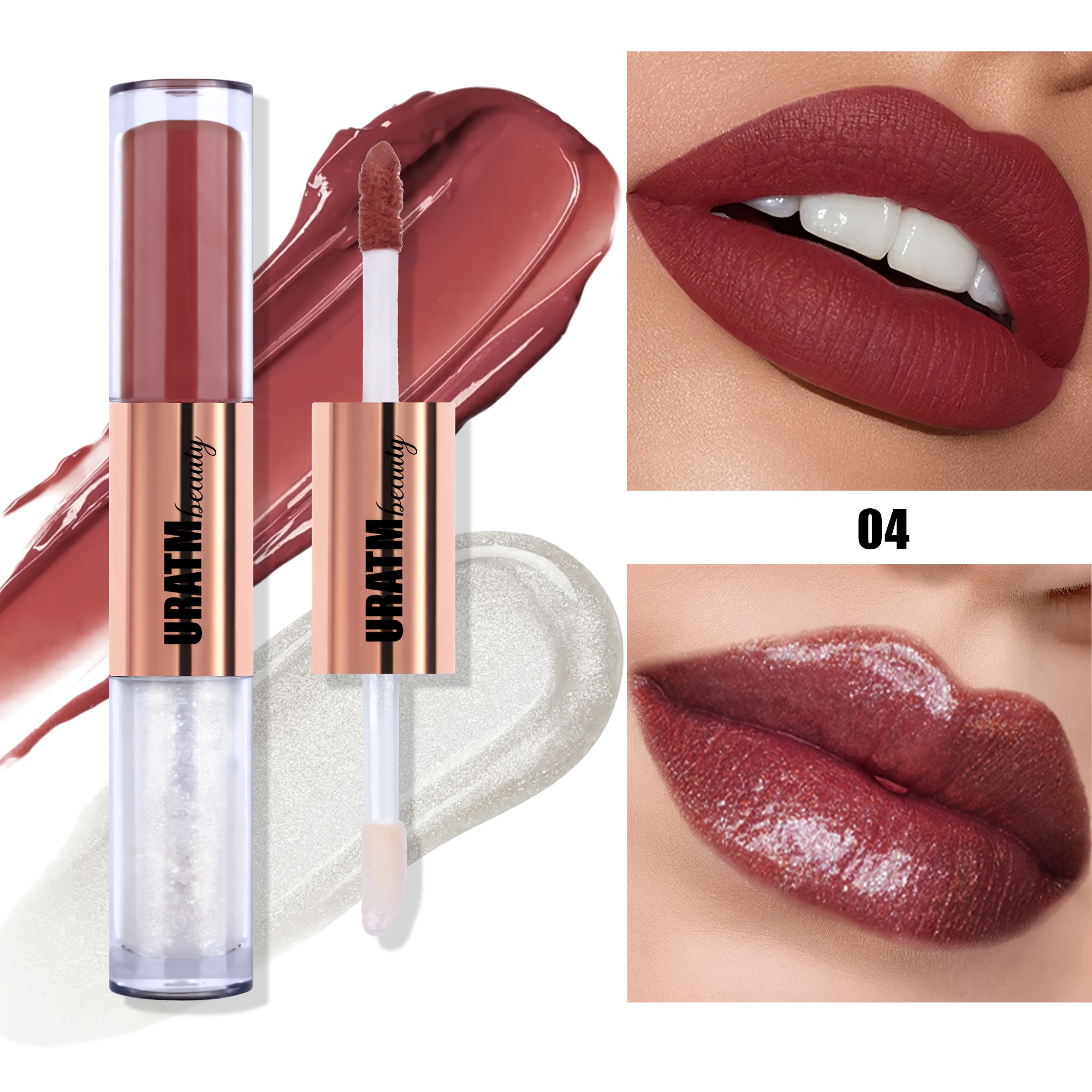 TEMU Dual Ended Lip Gloss Matte & Shiny Clear Glitter Lip Tint 2in 1 Long Lasting Non-sticky Liquid Lipstick Velvet Matte Lip Makeup For Women Daily