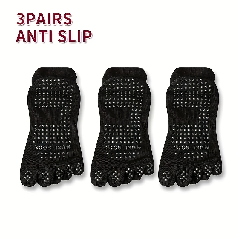 TEMU 1-pair/3-pair Men's Toe Separator Socks, Breathable Knitted Non-slip Yoga Socks, Sports Toe Stretching Five-toe Ankle Socks