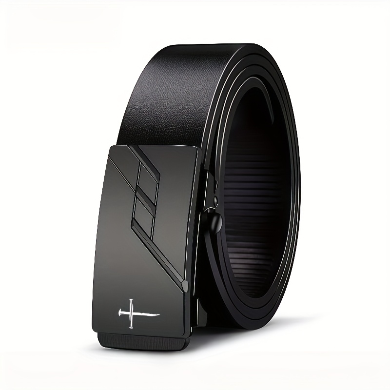 Men's Cross Pattern Business Fashion Belt with Smooth Automatic Buckle