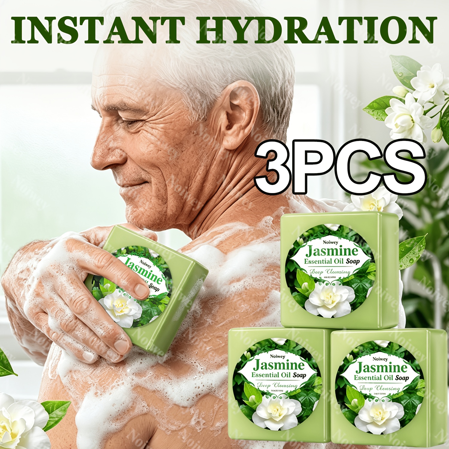 3pcs Jasmine Essential Oil Soaps for Moisturizing Cleansing
