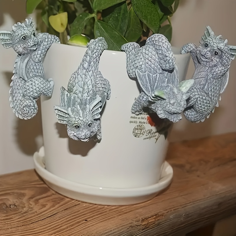 

Set Of 4 Baby Dragon Resin Hanging Garden Pot Decorations, Miniature Dinosaur Sculpture Figurines For Planters And Cups