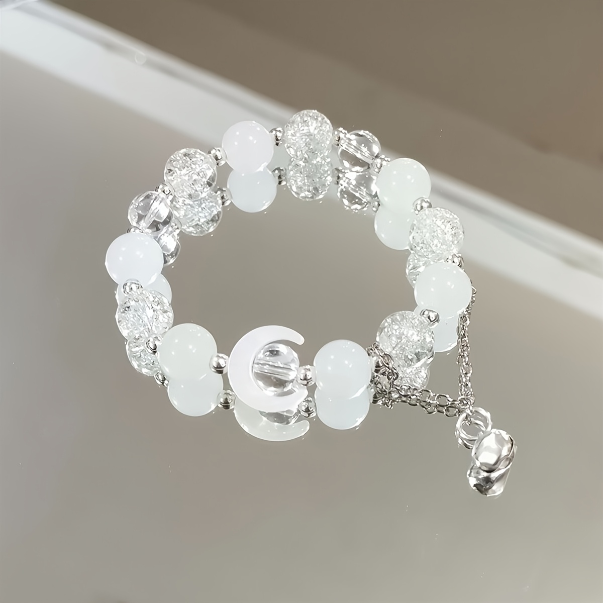 Image of 1pc Fashionable Elegant Stone Beaded Bell Bracelet, Niche Design Sense Hand Chain, Light , Gift For Best Friend, Girlfriend, Daily Wear Versatile Jewelry