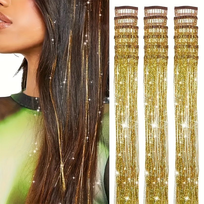 beautiful wig clips cross border laser   18pcs set tinsel hair colorful shiny golden and silvery thread gift box bb clips   hair extensions christmas gift Product details 7