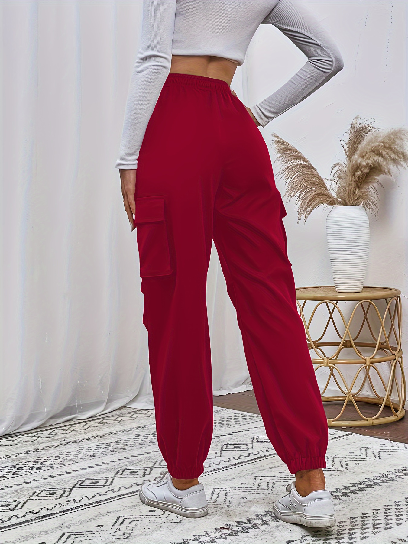 Outfits Pantalon Jogger Mujer Rojo Y2k Flap Pocket Jogger Cargo