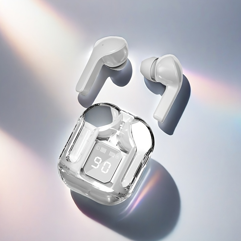 Auriculares inalámbricos Bluetours Y26 con pantalla digital transparente, diseño compacto, carga USB-C, reducción de ruido, ideales para deportes, música, llamadas y videos, modernos y duraderos