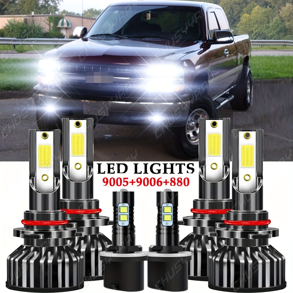 

Fit For Silverado 1500 2500hd 1999-2002 Led Headlight High/low Beam+fog Light Bulbs Combo Kit, 9005 9006 880 100w 30000lm 6000k White, Pack Of 6