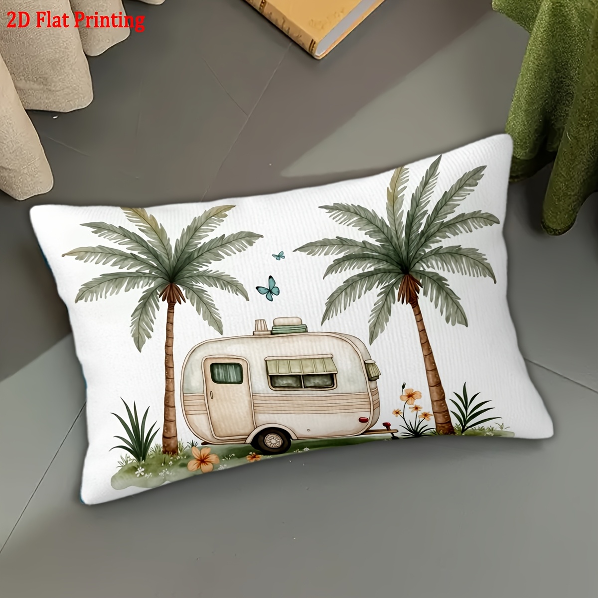 TEMU 2d Flat - A 2d Design Featuring A And Coconut Tree Pattern On A Short Plush Pillow Cover, Minimalist , Measuring 12x20 Inches/30x50 Cm,