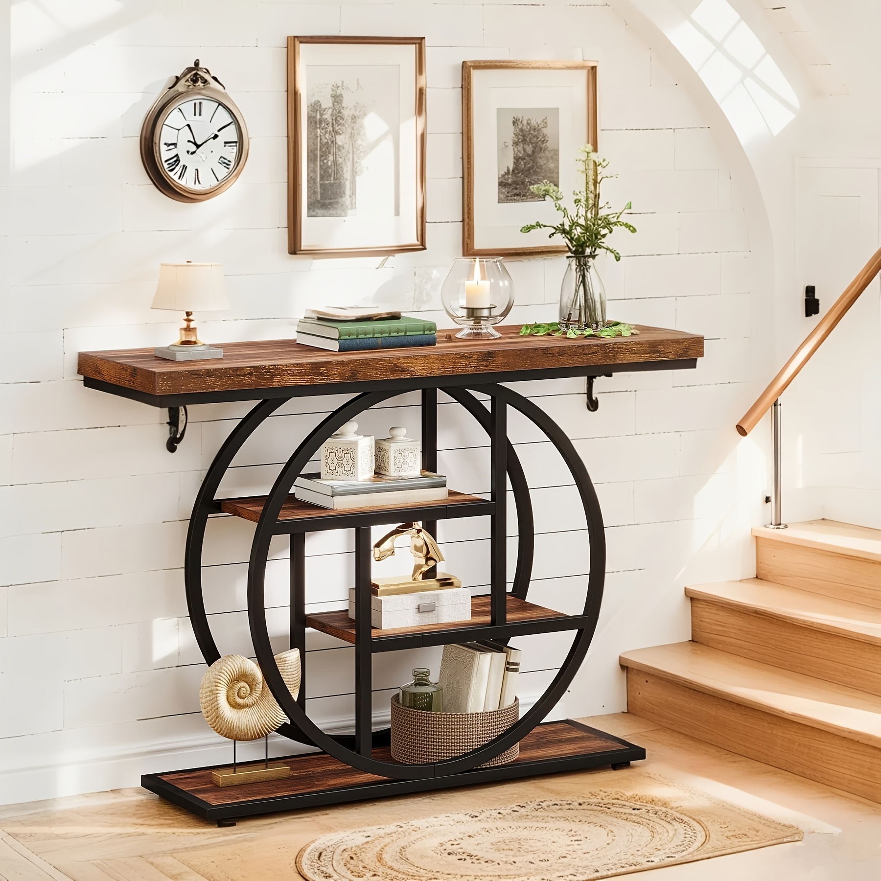 Table with 4-Tier Storage Shelves