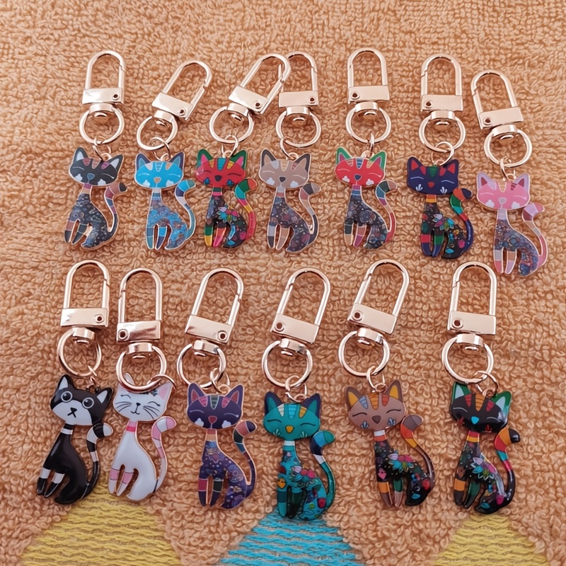 

13pcs Unique Printed Cat Keychains Set, Cute Alloy Mini Key Rings With Lobster Clasp, Metal Animal Keyring Collection, With Backpack & Car Decorations, For Birthday Festival Gift