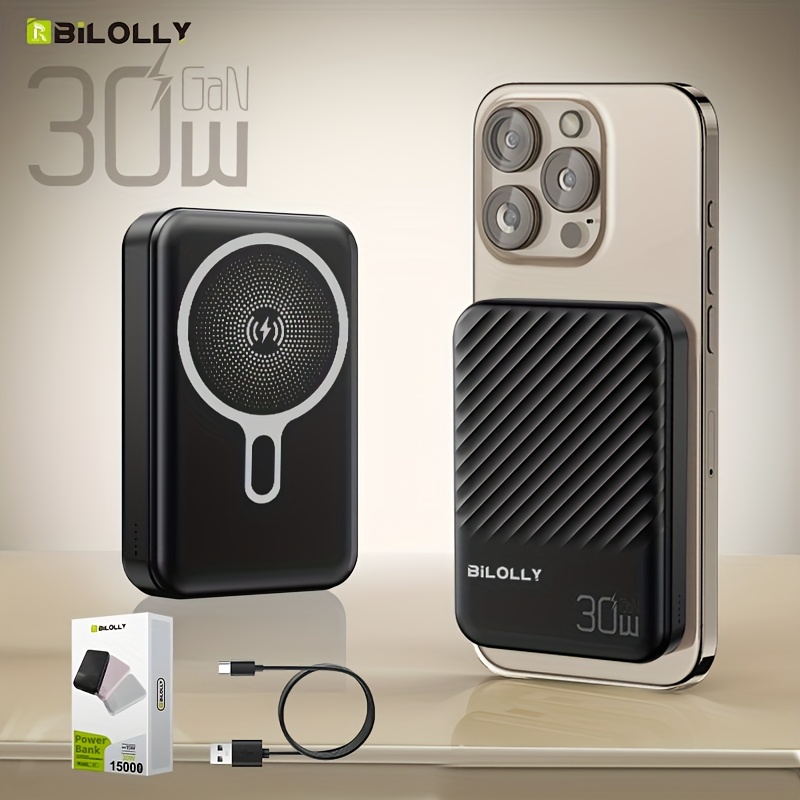 TEMU 30w/22.5wfast Charging Magnetic Wireless Super Fast Charging Mobile Power Bank, 15000/10000mah Portable Mobile Phone Charger, 15w Wireless