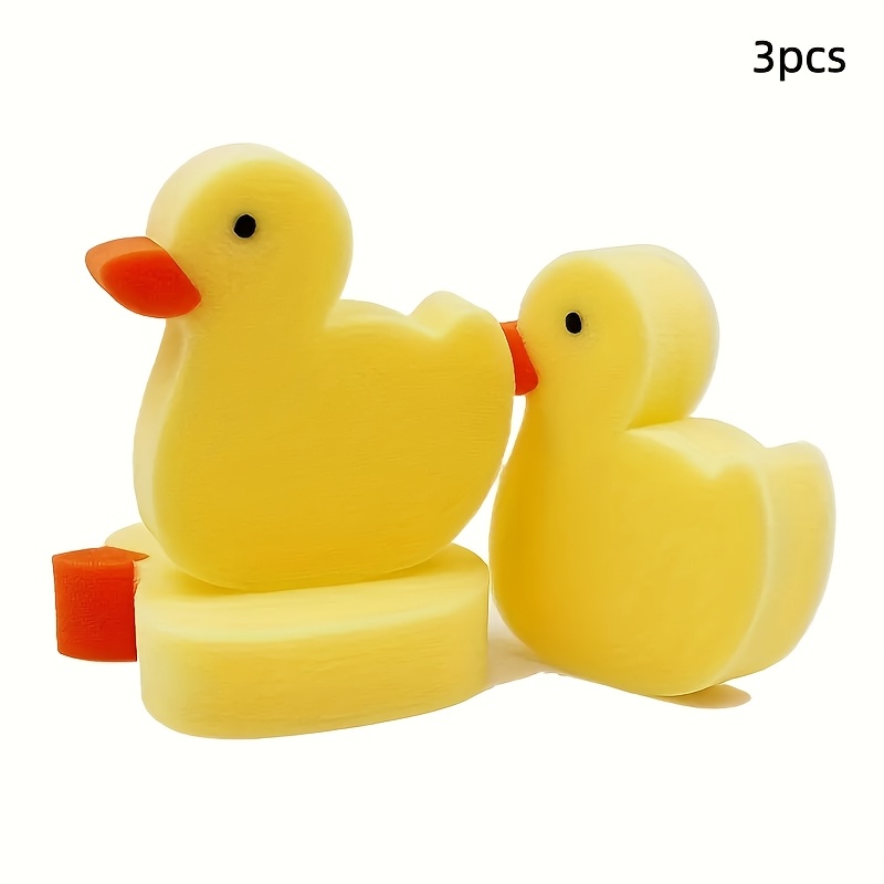 Image of 2pcs/3pcs Multi-functional Cartoon Little Yellow Duck Bath Sponge, Suitable For Showering, Dishwashing And Cleaning, Applicable To Bathrooms And Kitchens