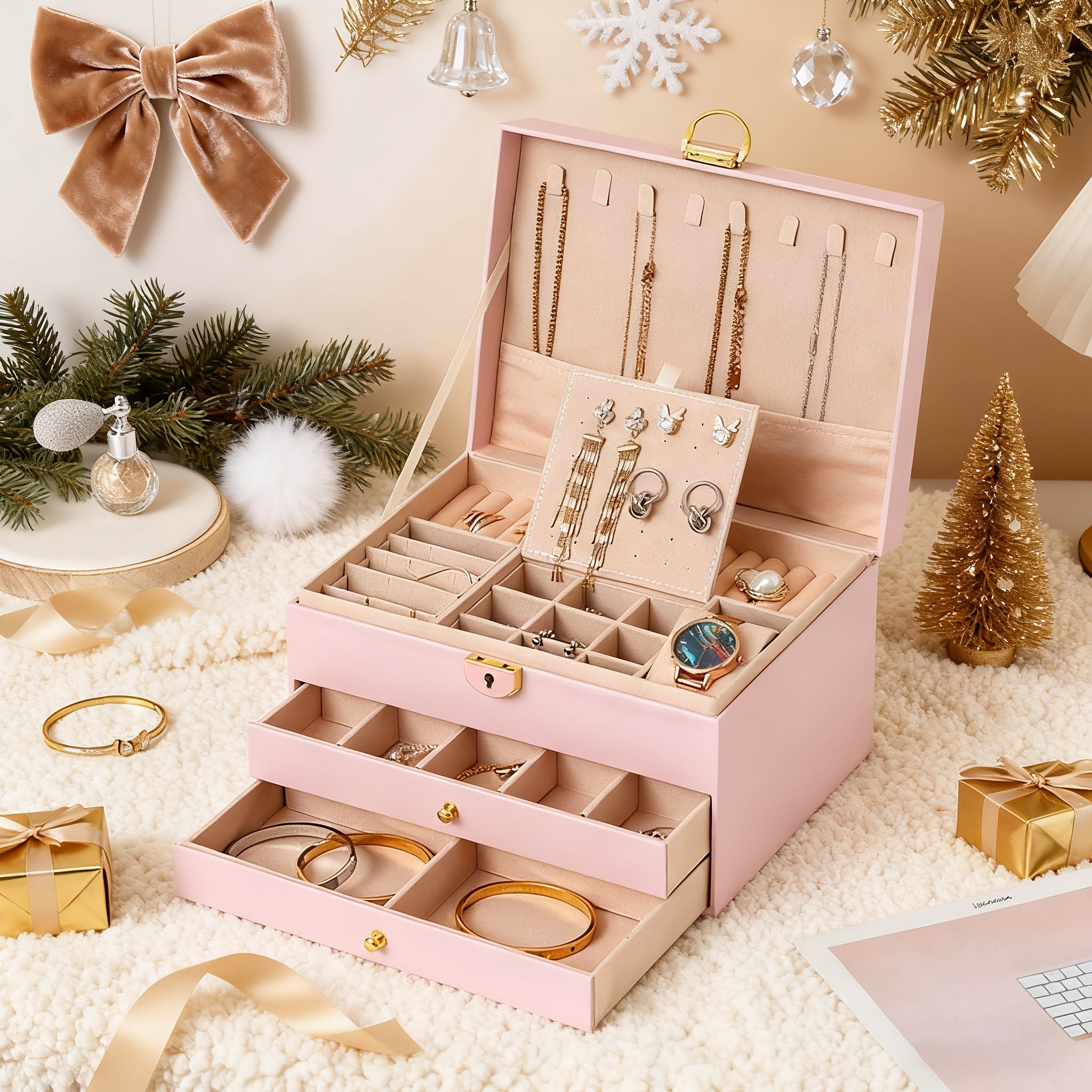 1pc three layer jewelry storage box synthetic leather Temu