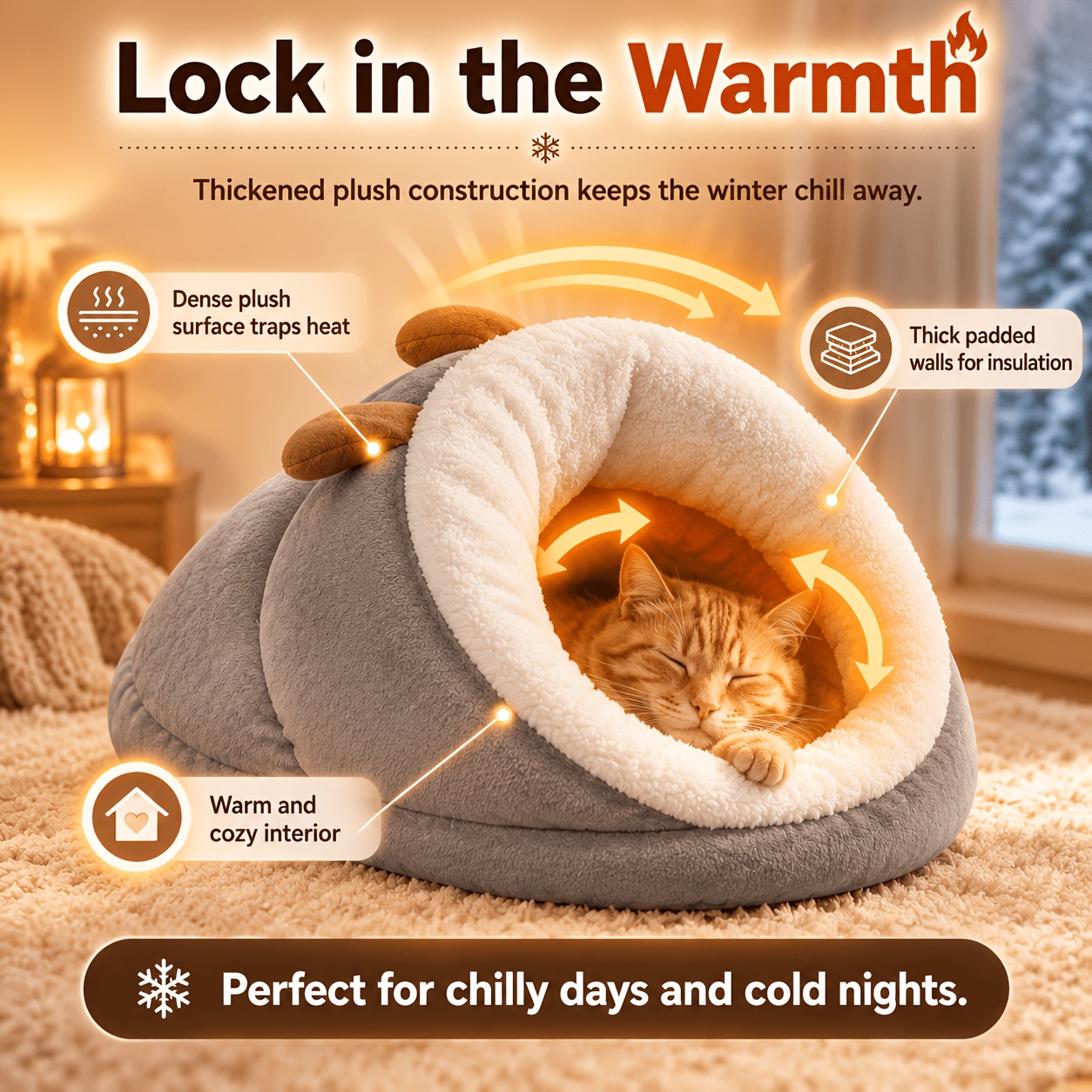 TEMU Winter Warm Semi-enclosed Cat Bed Autumn Winter Thickened Pet Sleeping Bag Cat Tunnel Nest Soft Long Plush Cat Bed Cave-style Pet Nest Universal