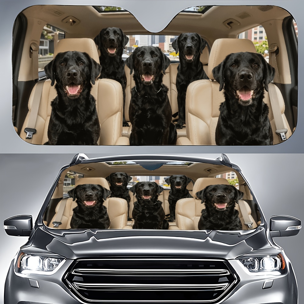 TEMU 1pc A Group Of Black Dogs Sitting In The Back Seat Of The Car Car Sunshade Car Front Window Sunshade Car Decorative Sunshade Car Windshield