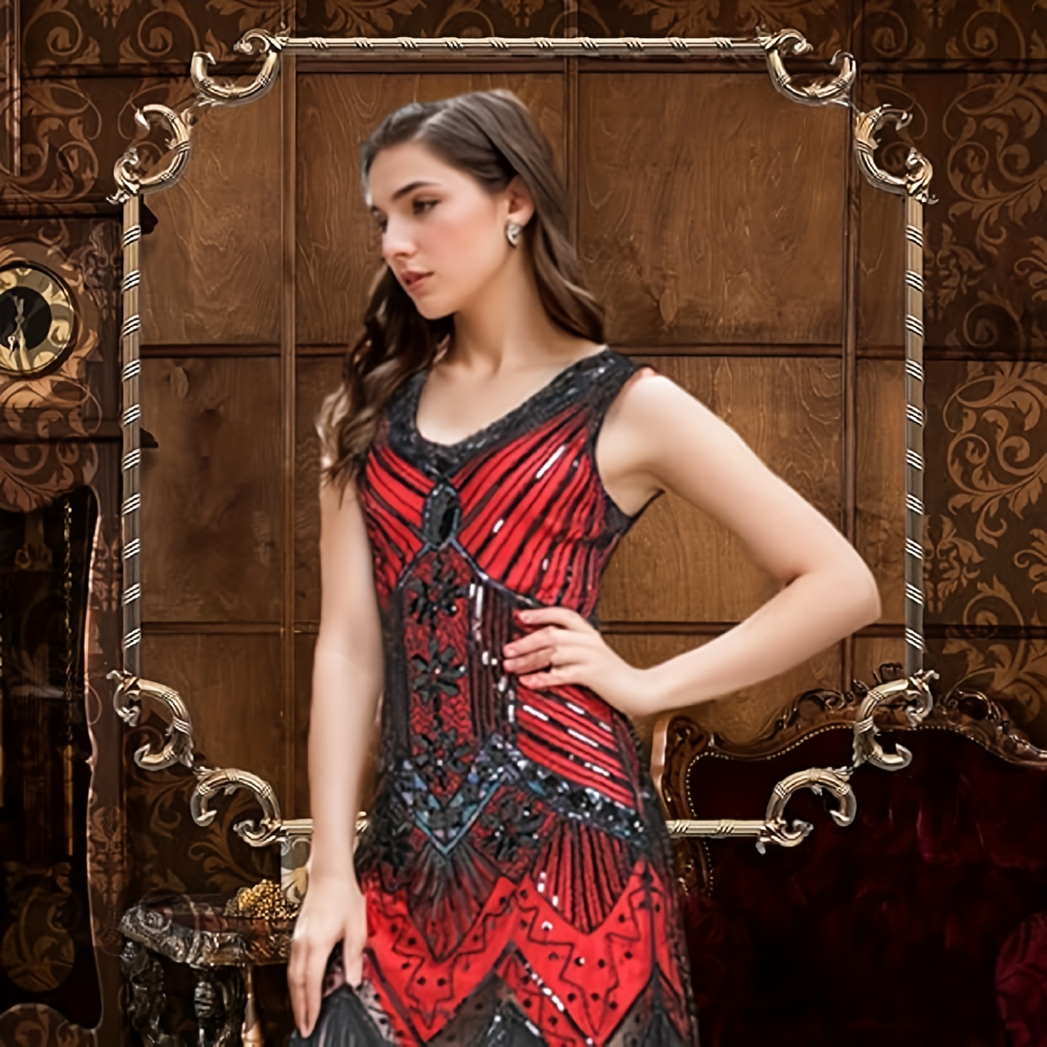 fitted lace wedding dress Red Sequin Dress: Women's Christmas Outfits main image 1