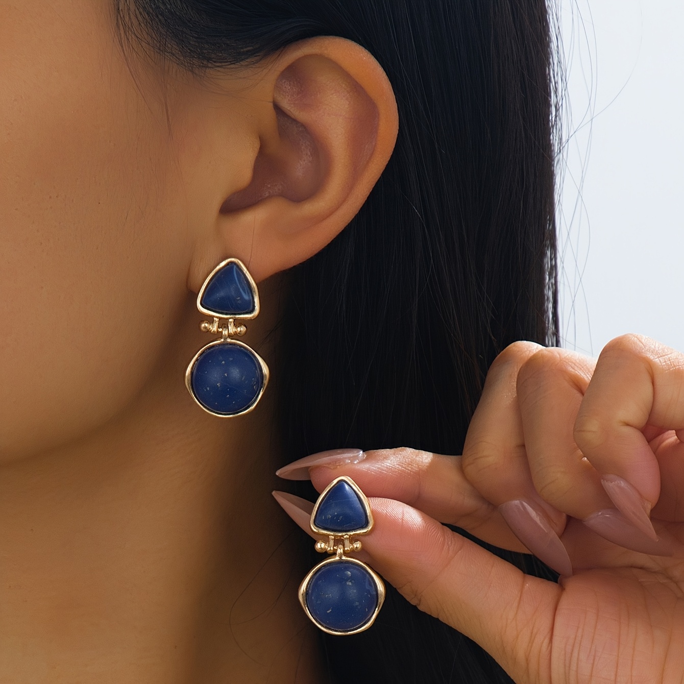 TEMU 1 Pair Of Fashionable Geometric Stone Earrings, Vintage Three-dimensional Personality Elegant Sexy Bohemian Dangle, Suitable For Daily Wear And Travel Parties Holidays