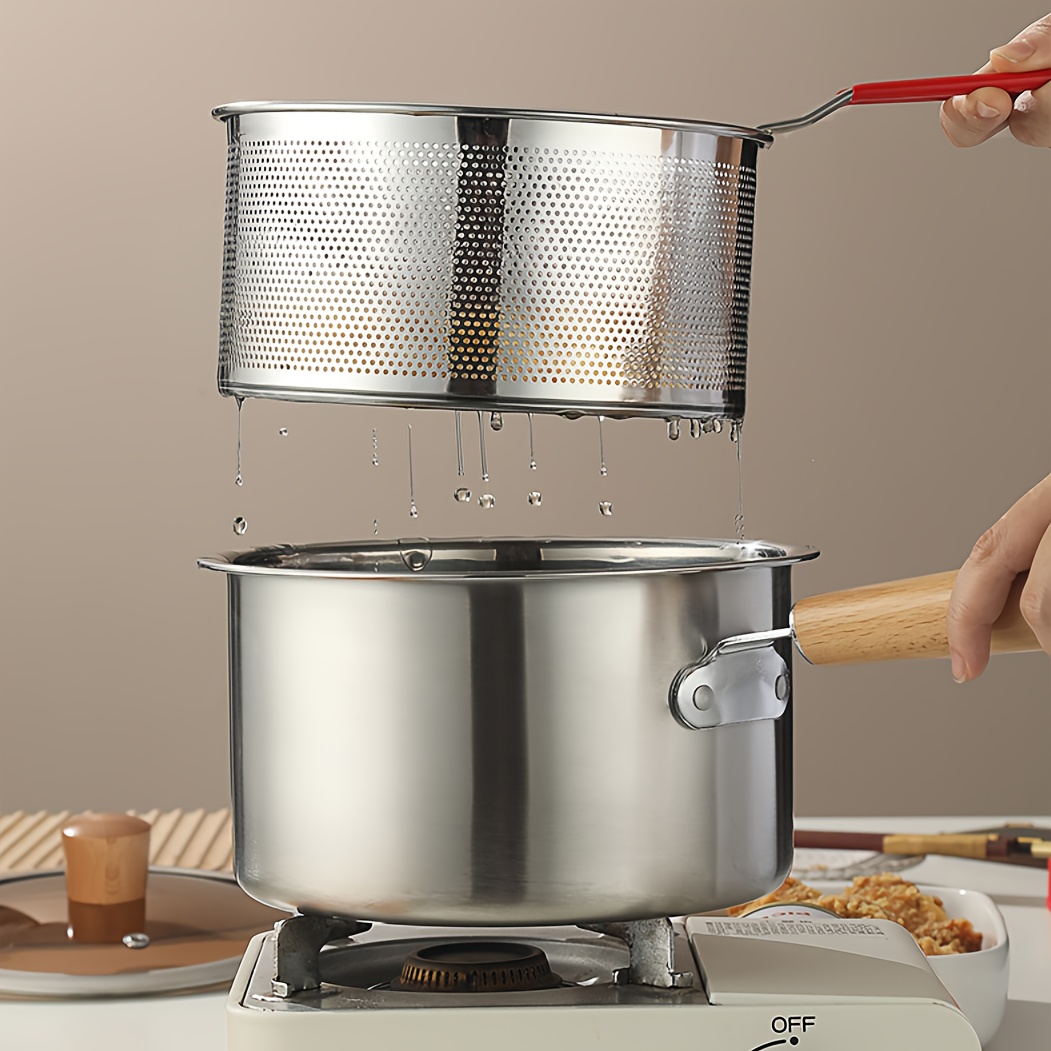 item picture large stainless steel fry pan with filter mesh