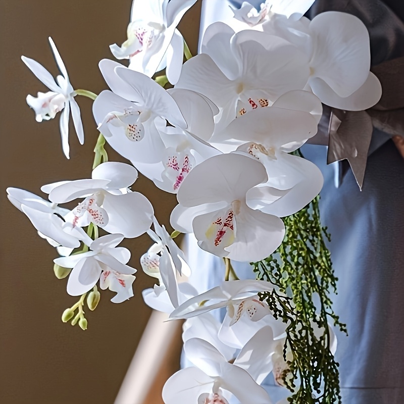9-head Lifelike Artificial Orchid Flowers, Plastic Phalaenopsis Plant For Anniversary, Wedding, Engagement, Home Decor- No Container Included
