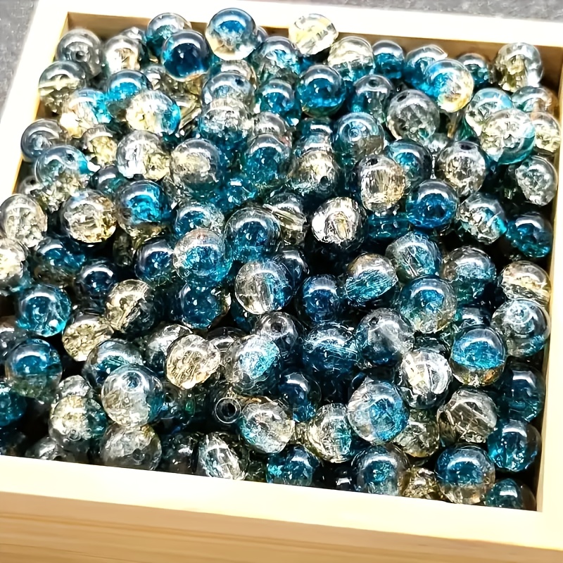 

80pcs 8mm Sparkling Aurora Blue & Crackle Glass Beads - Ideal For , Bracelets, Necklaces, Earrings - Acrylic Craft Supplies In Wooden Box Display, Charms For Jewelry Making