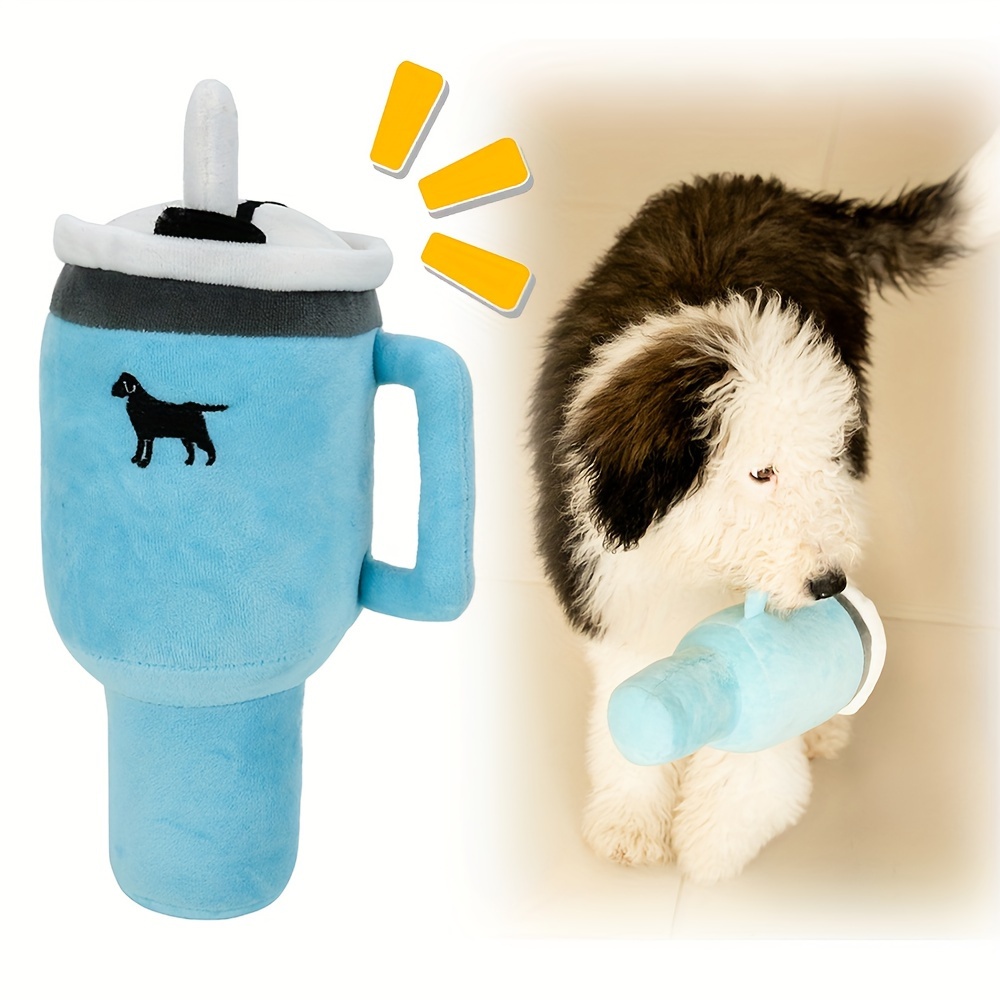 

Squeaky Plush Puppy Cup Toy With Handle & Straw - Soft, Stylish Chew Toy For Small To Medium Dogs