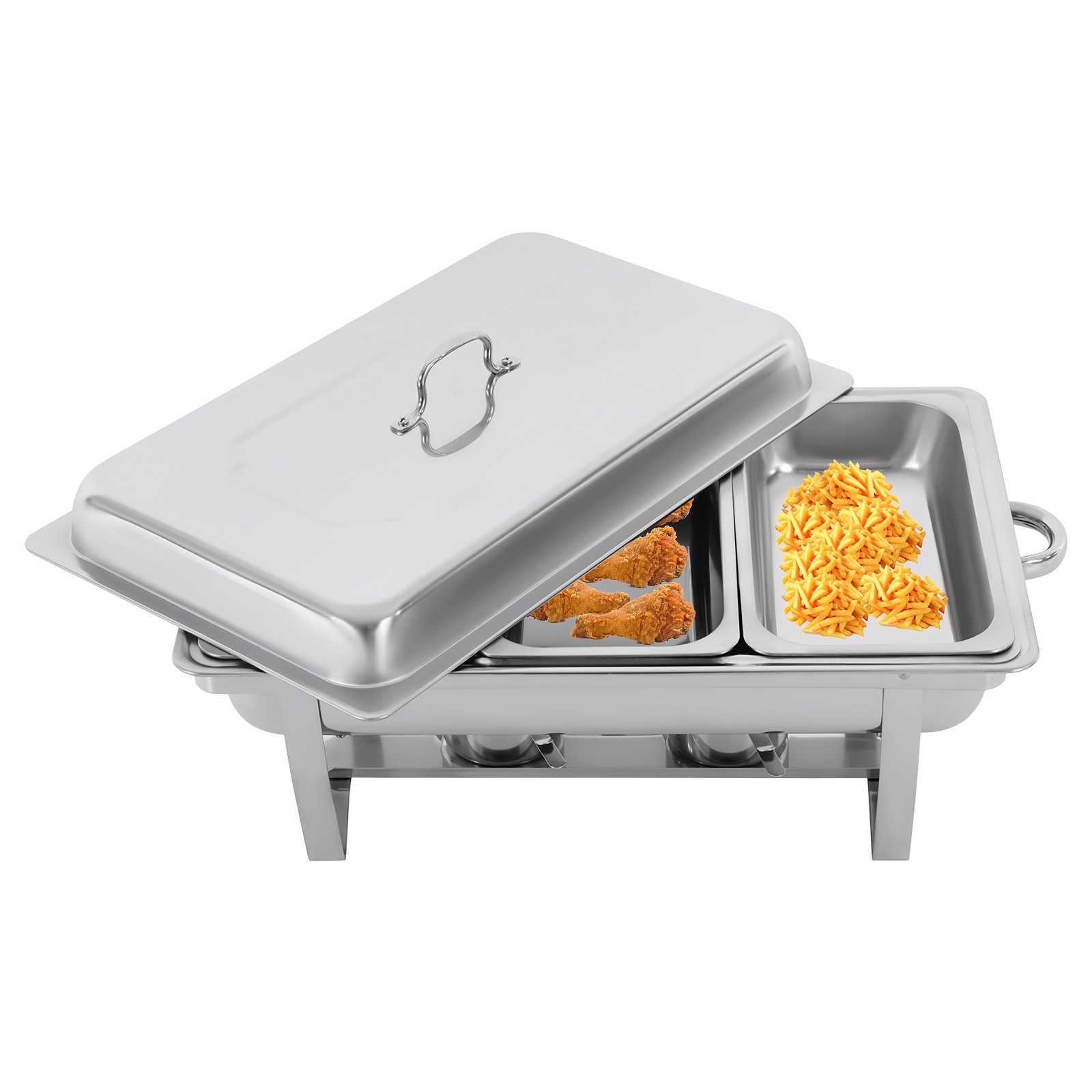 2.5l/0.66gal Stainless Steel Chafing Dishes Buffet Set, Silver Rectangular Catering Chafer Warmer Set With Trays Pan Lid Folding Frame Stand For Kitchen Party Banquet Dining, For Cooking